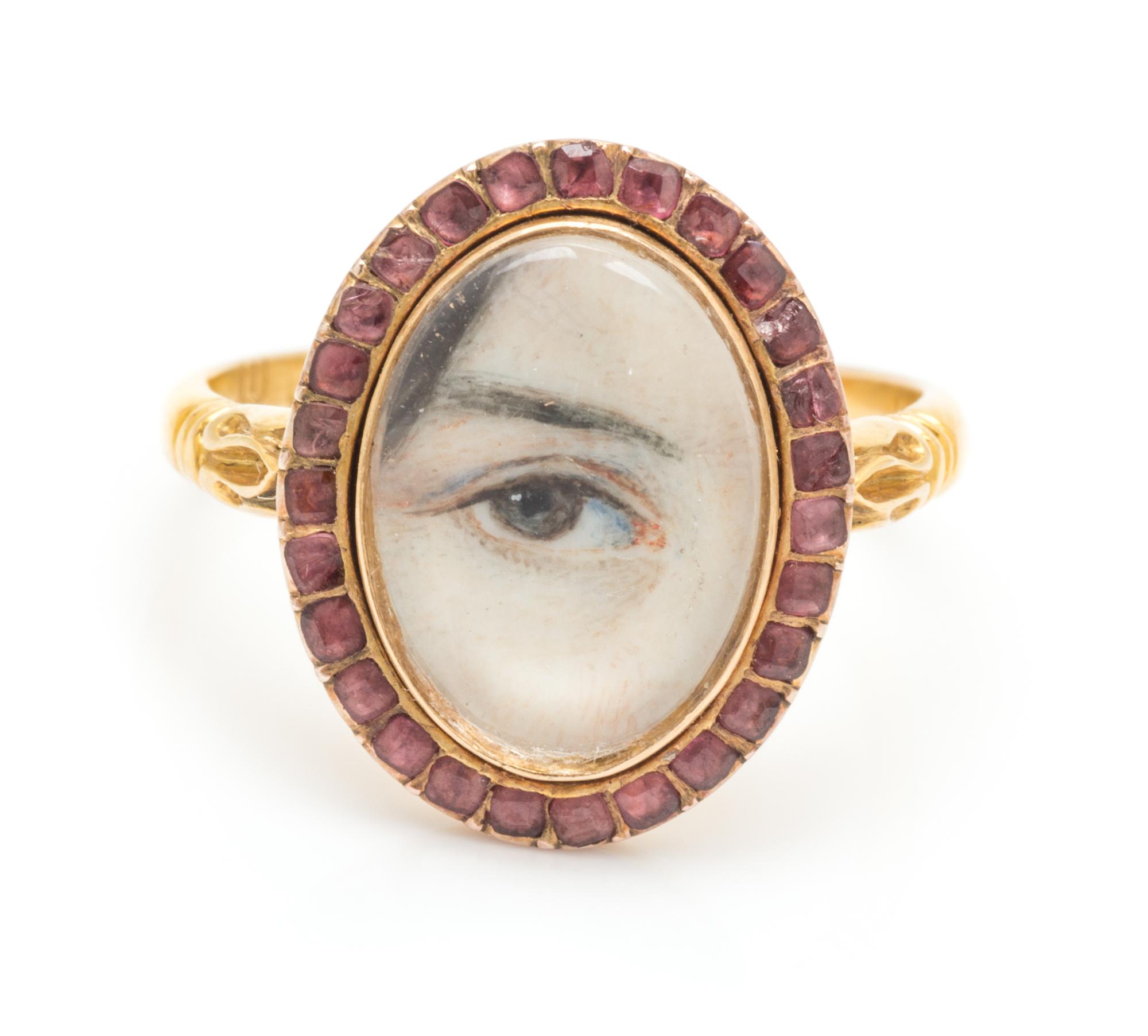 A Georgian Gold and Garnet Lover's Eye Ring, 2.70 dwts.