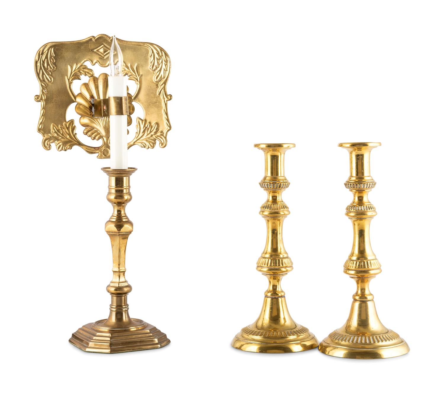 Three English Brass Candlesticks