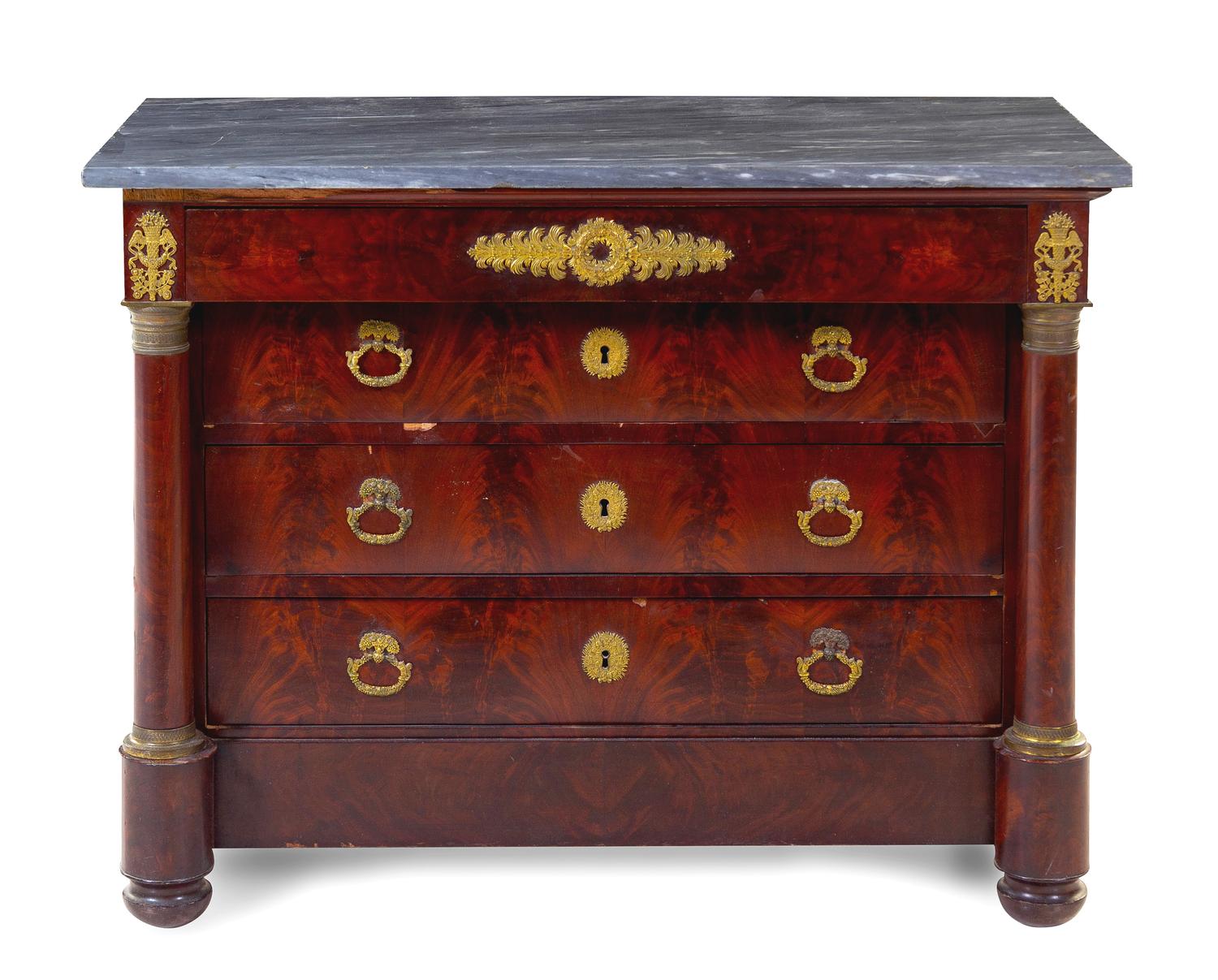 An Empire Gilt Bronze Mounted Mahogany Commode