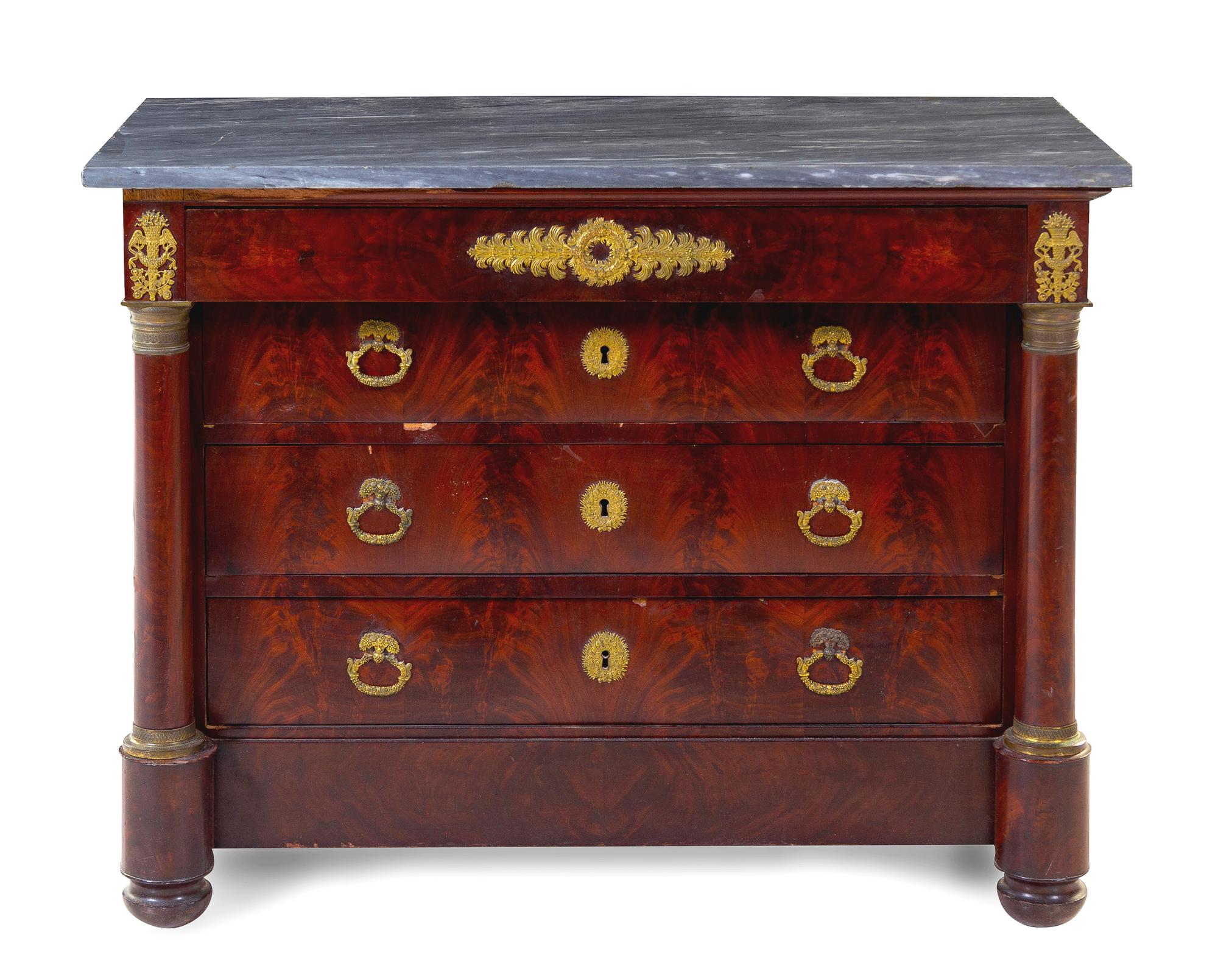 An Empire Gilt Bronze Mounted Mahogany Commode