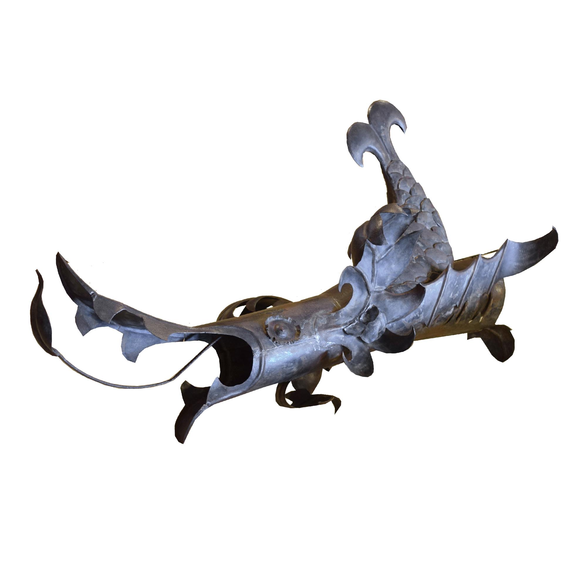 A Hammered Iron Dragon Form Downspout 35" W x 18" D x 21" H — Italy, 19th Century
