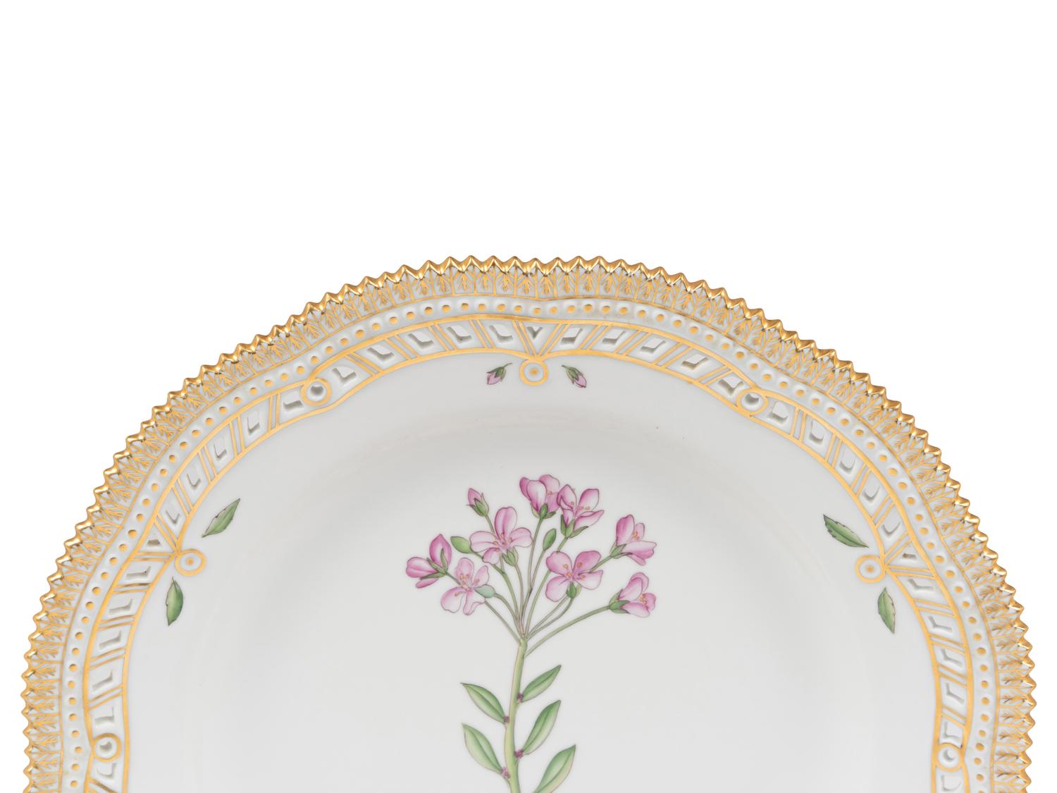 Two Royal Copenhagen Flora Danica Reticulated Dinner Plates