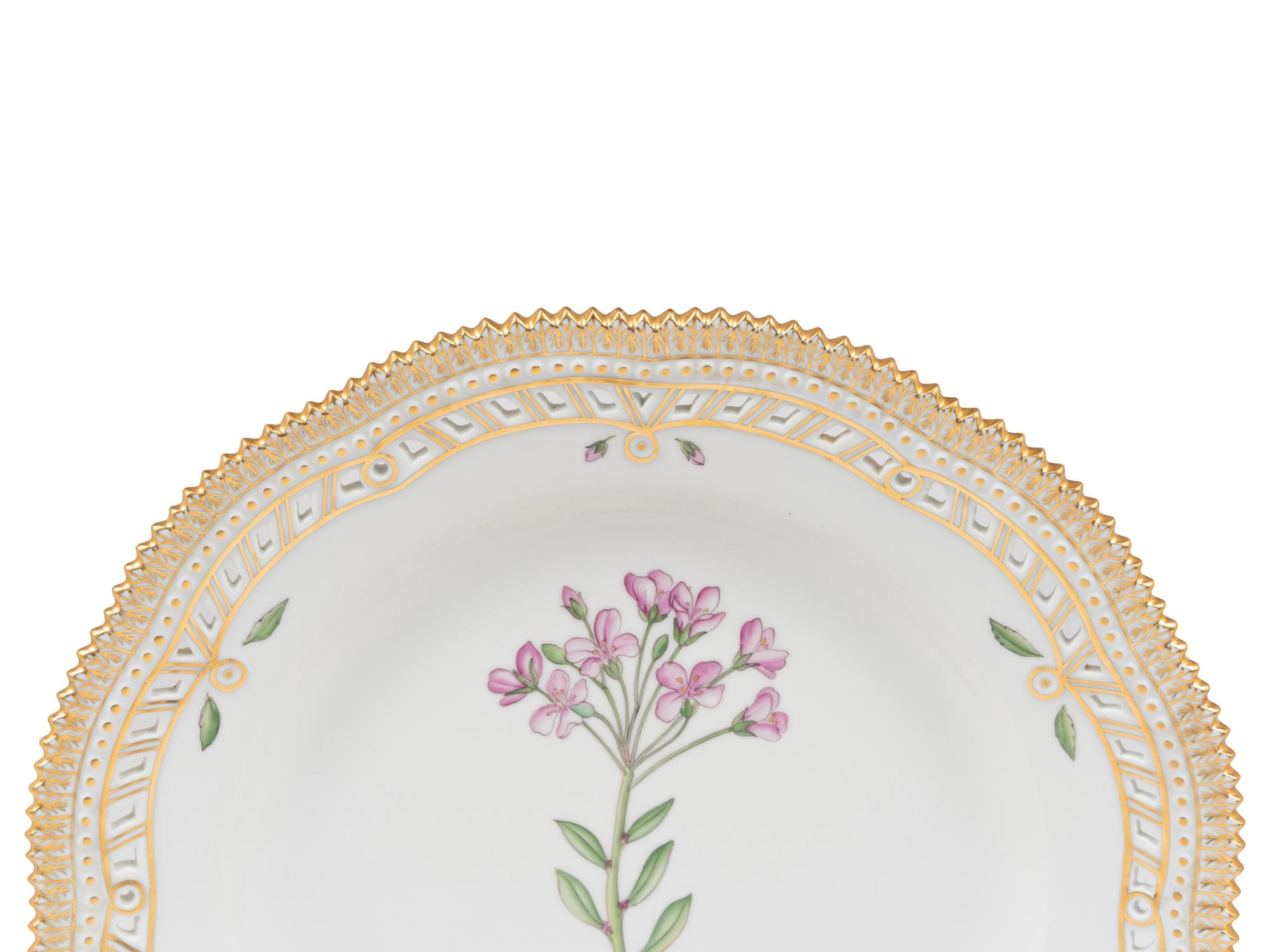 Two Royal Copenhagen Flora Danica Reticulated Dinner Plates