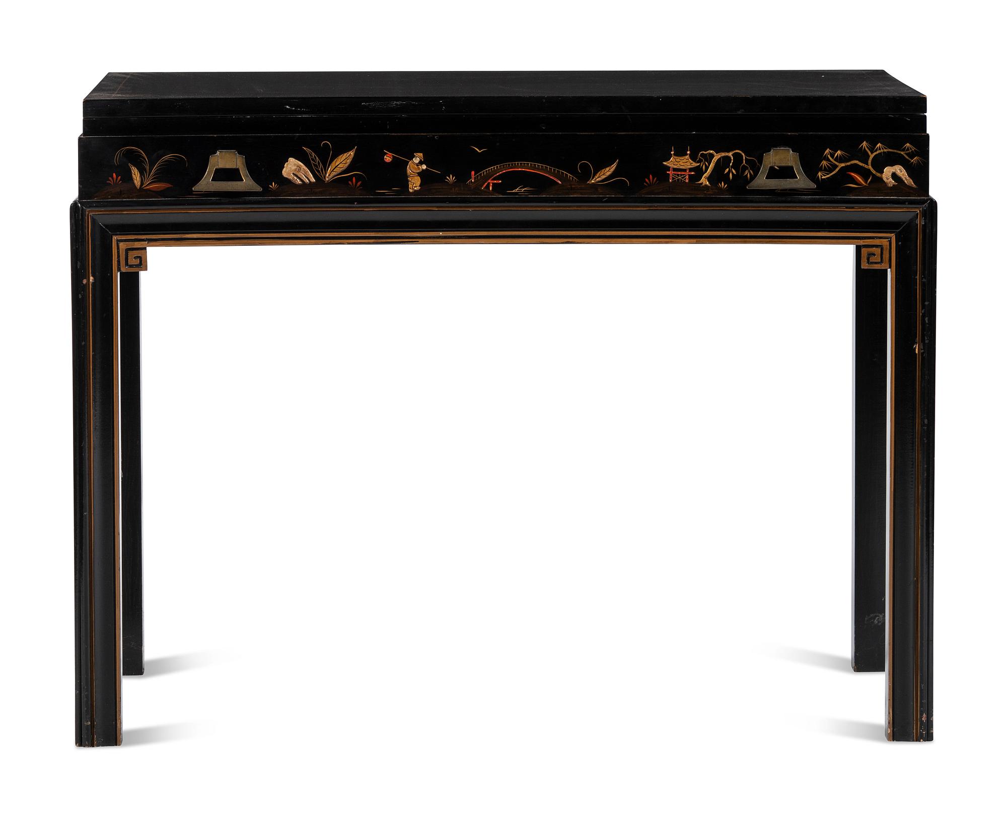 A Lacquer and Paint Decorated Console Table