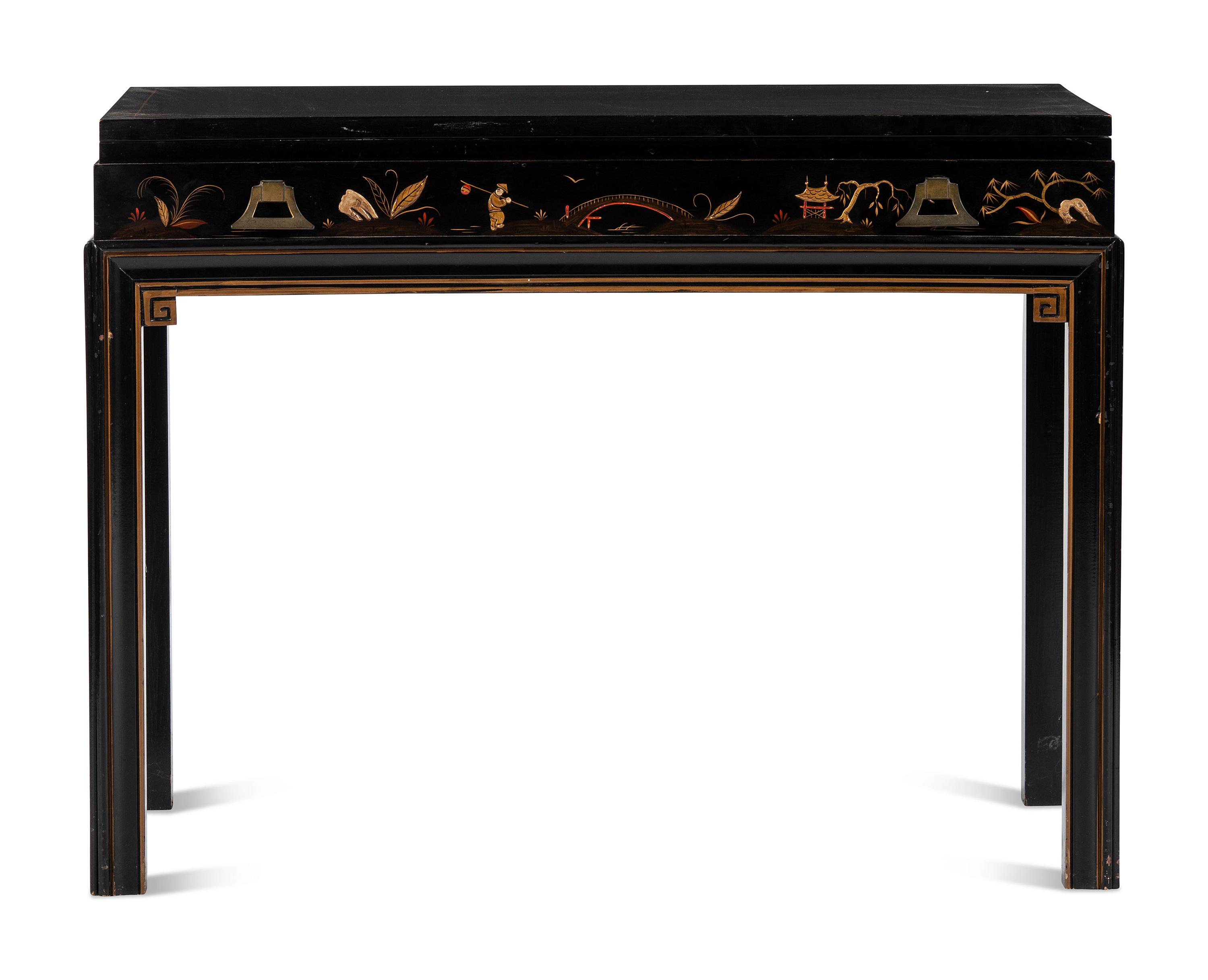 A Lacquer and Paint Decorated Console Table