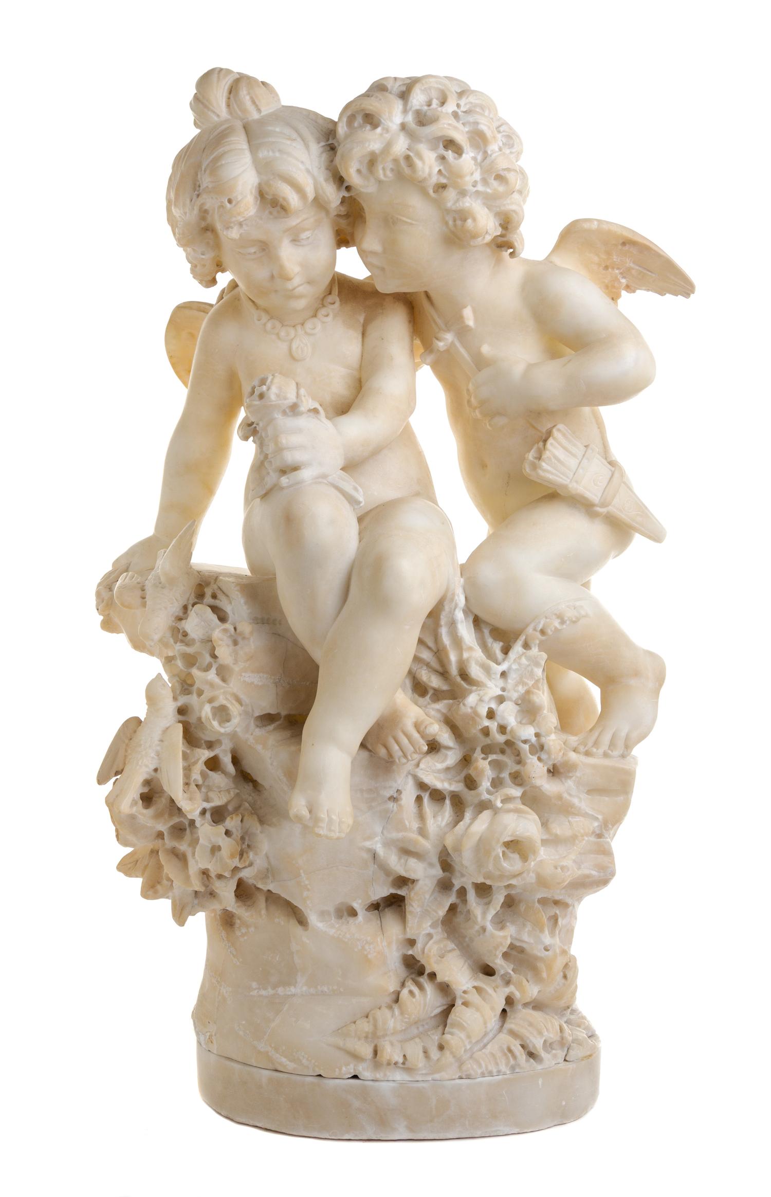 An Italian Carved Alabaster Figural Group Height 22 1/4 inches. — 19TH/20TH CENTURY