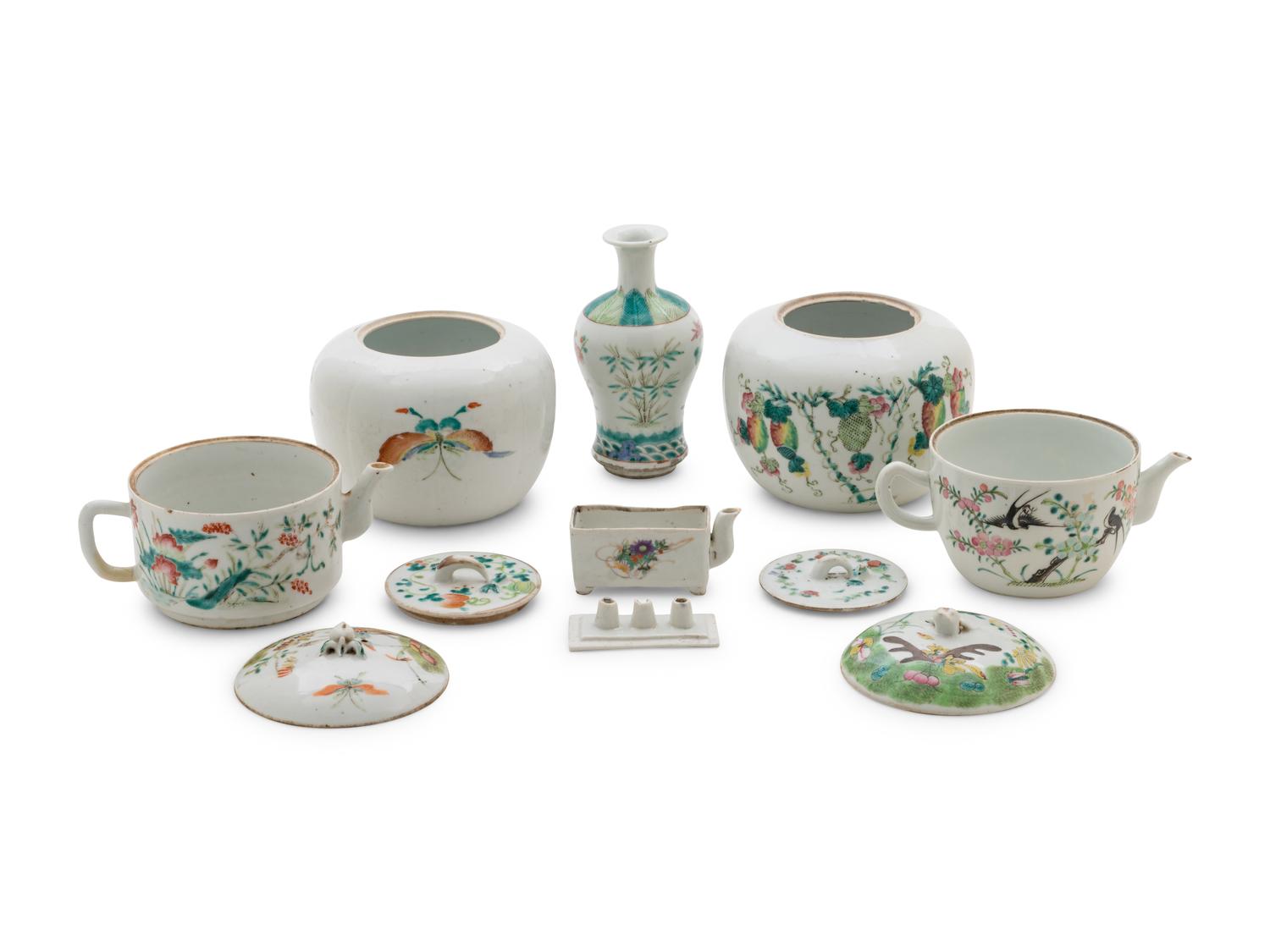 Six Chinese Famille Rose 'Flowers and Butterflies' Porcelain Articles