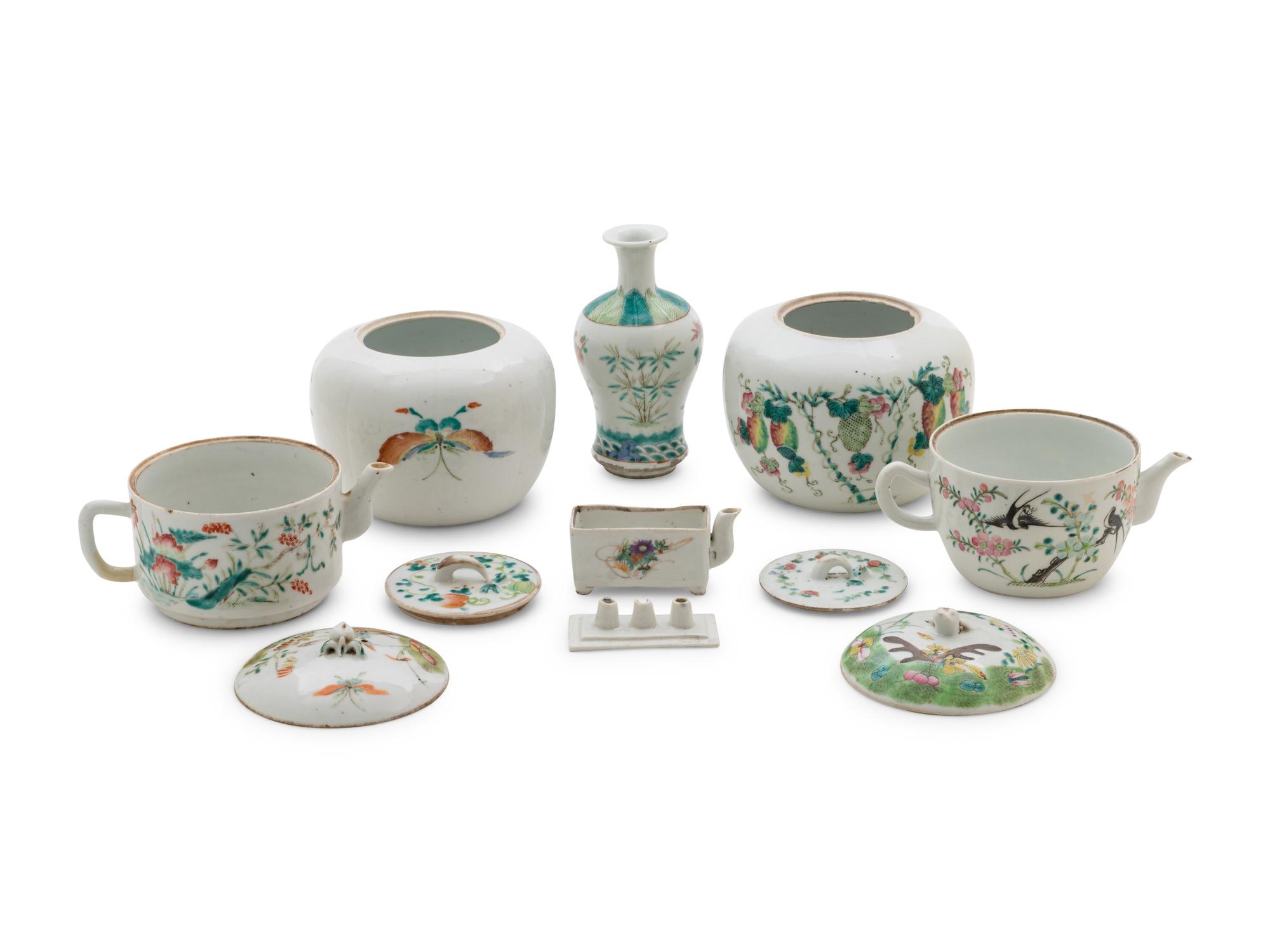 Six Chinese Famille Rose 'Flowers and Butterflies' Porcelain Articles