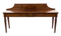 A Regency Mahogany Server, Height 32 1/4 x width 78 1/4 x depth 19 3/4 inches.