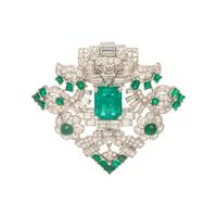 Seaman Schepps, Art Deco, Emerald, Diamond, and Platinum Clip Brooch