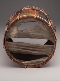 [MILITARIA]. Possibly Mexican War painted drum featuring ornate tack design, with drumsticks.