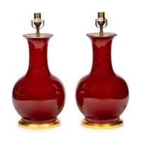A Pair of Iron Red Glazed Porcelain Lamps