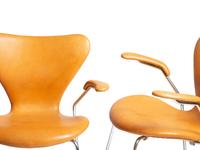 Four Cognac Leather Dining Chairs, model 3207 Fritz Hansen, Denmark
