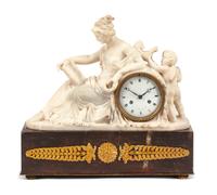 An Empire Style Gilt Bronze Mounted Marble Mantel Clock Width 18 inches. — 19TH CENTURY