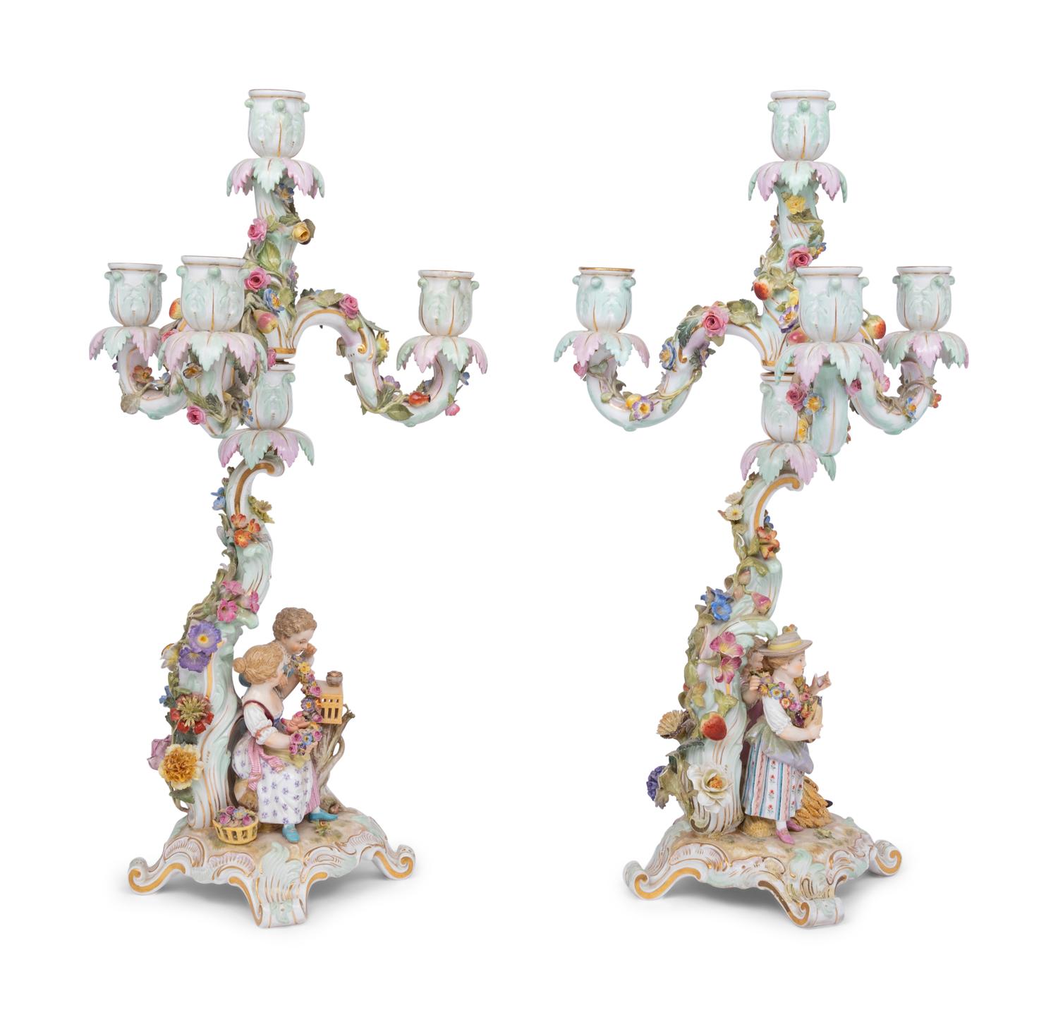 A Pair of Meissen Porcelain Candelabra