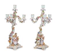 A Pair of Meissen Porcelain Candelabra