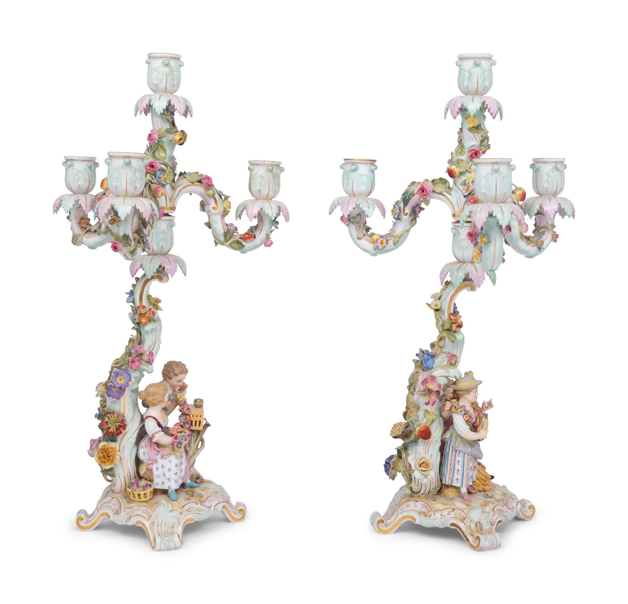 A Pair of Meissen Porcelain Candelabra