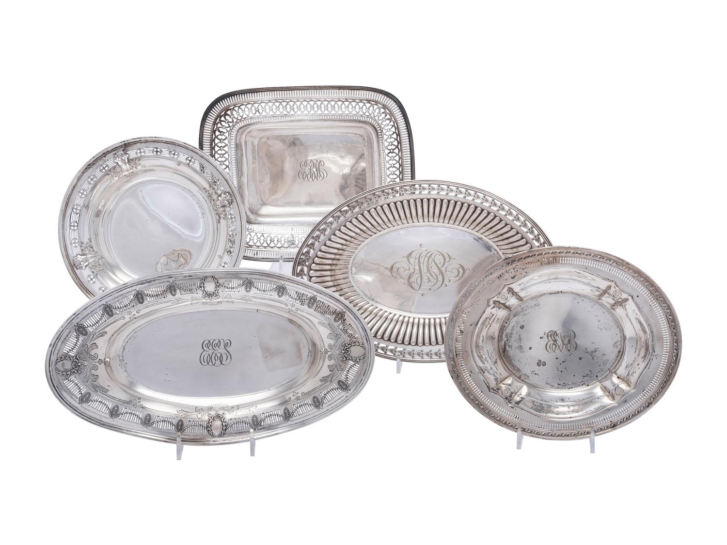 Five American Silver Serving Dishes