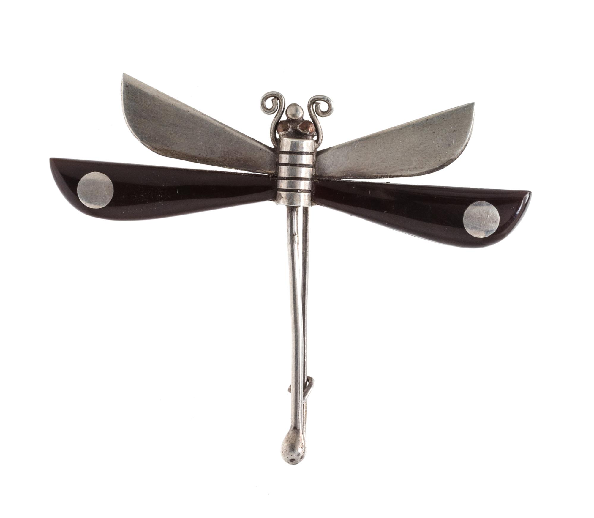 A Sterling Silver and Tortoise Shell Dragonfly Brooch, William Spratling, Circa 1964-65, 5.40 dwts.