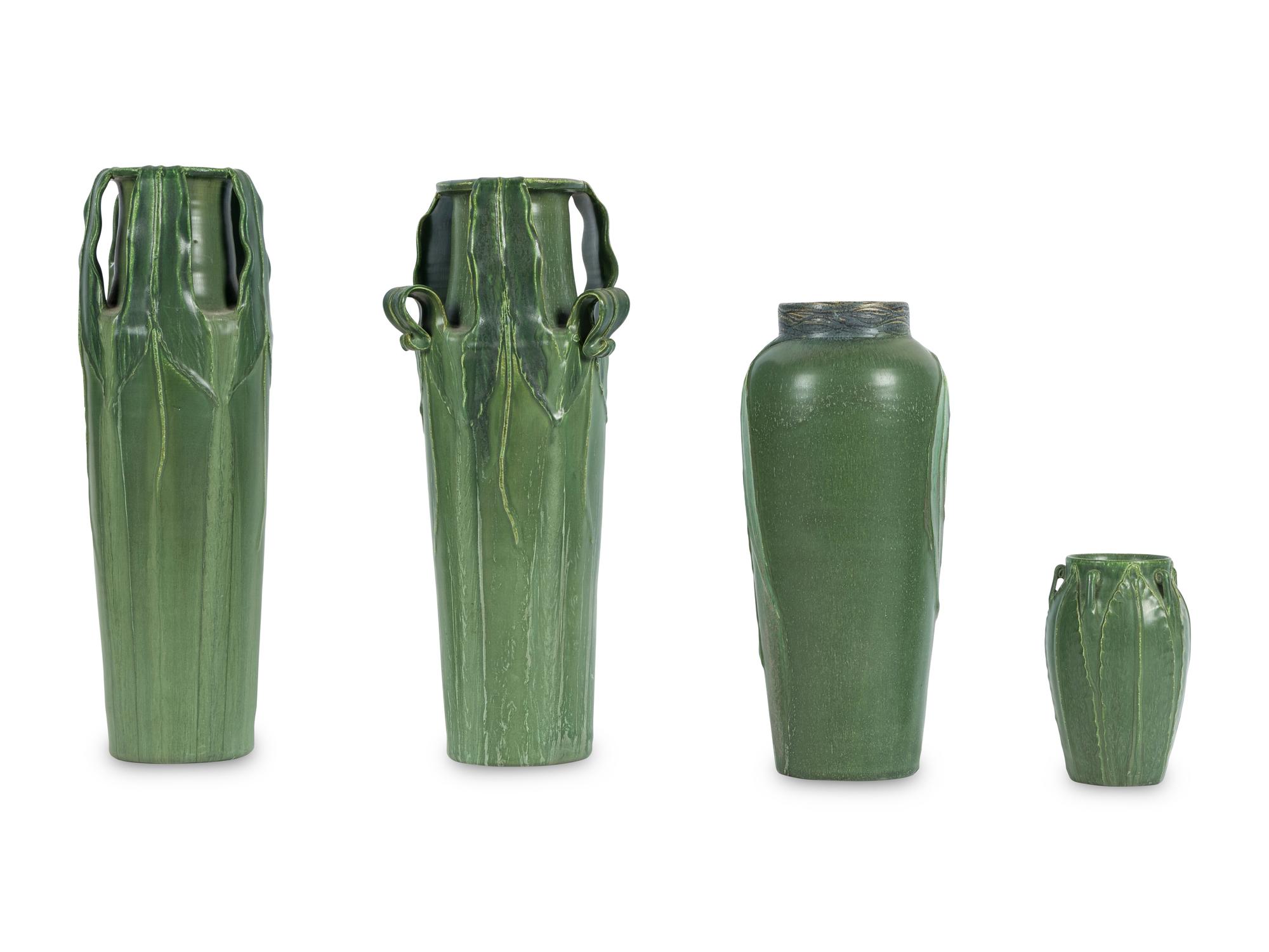 Four Vases Ephraim Faience Pottery, Wisconsin, USA