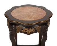 A Pair of Chinese Marble Inset and Parcel-Gilt Hardwood Stands