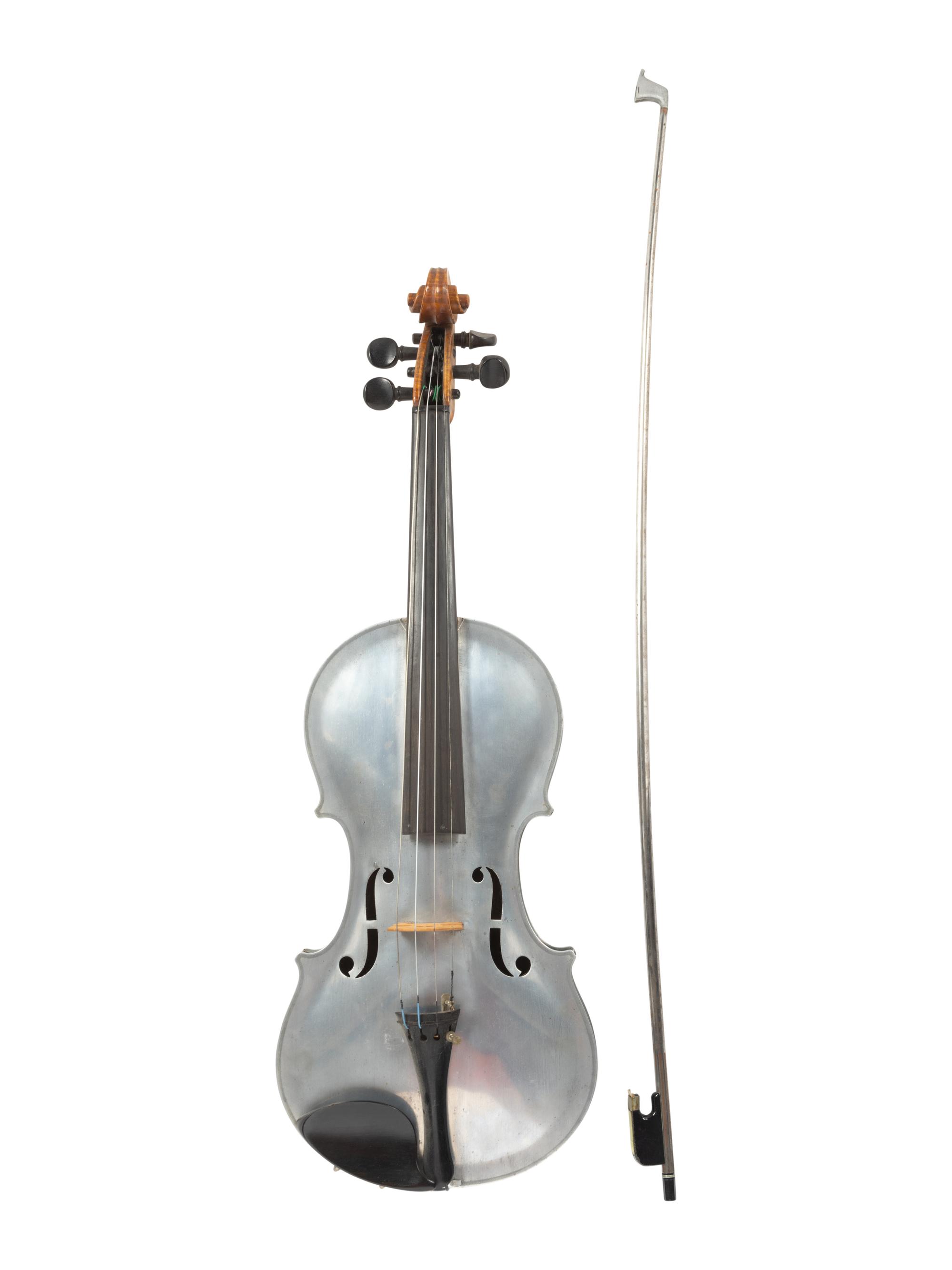 An Aluminum and Tiger Maple Violin and Bow