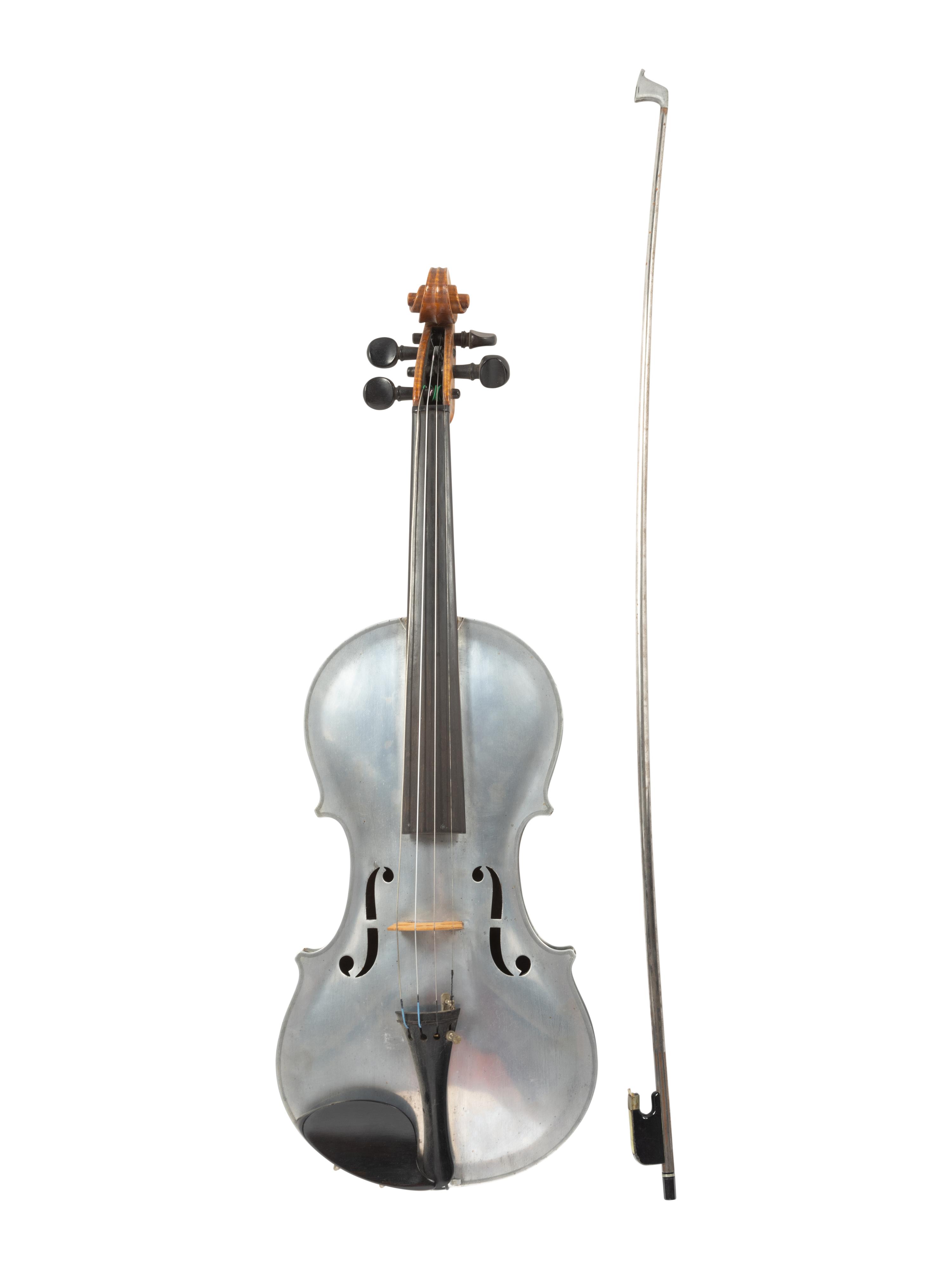 An Aluminum and Tiger Maple Violin and Bow