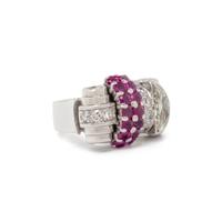 RETRO, WHITE GOLD, DIAMOND AND RUBY RING