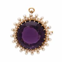 Edwardian, Amethyst, Diamond, and Seed Pearl Pendant Brooch