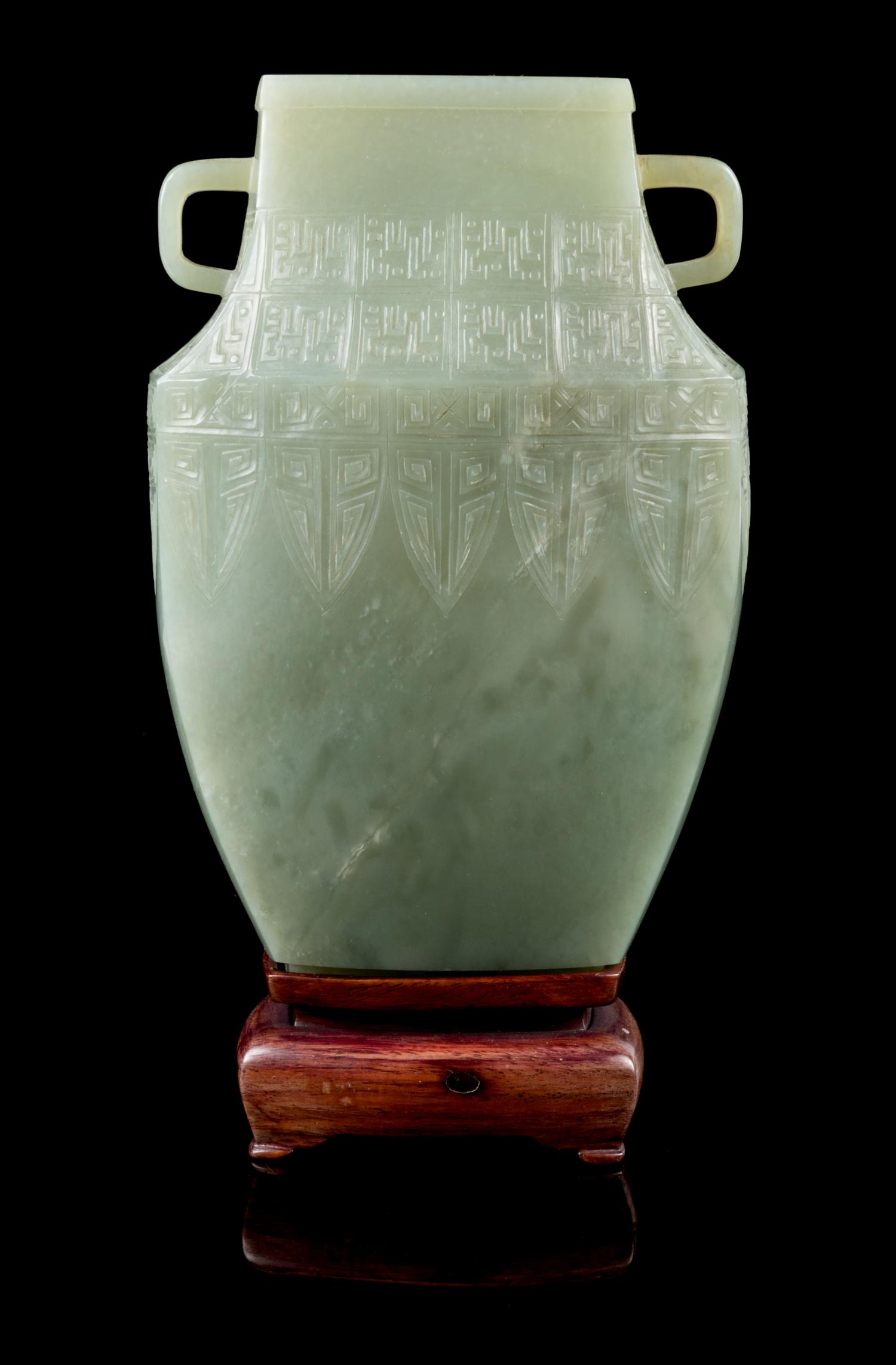 A Celadon Jade Vase Vase height 7 1/4 inches. — 18TH/19TH CENTURY