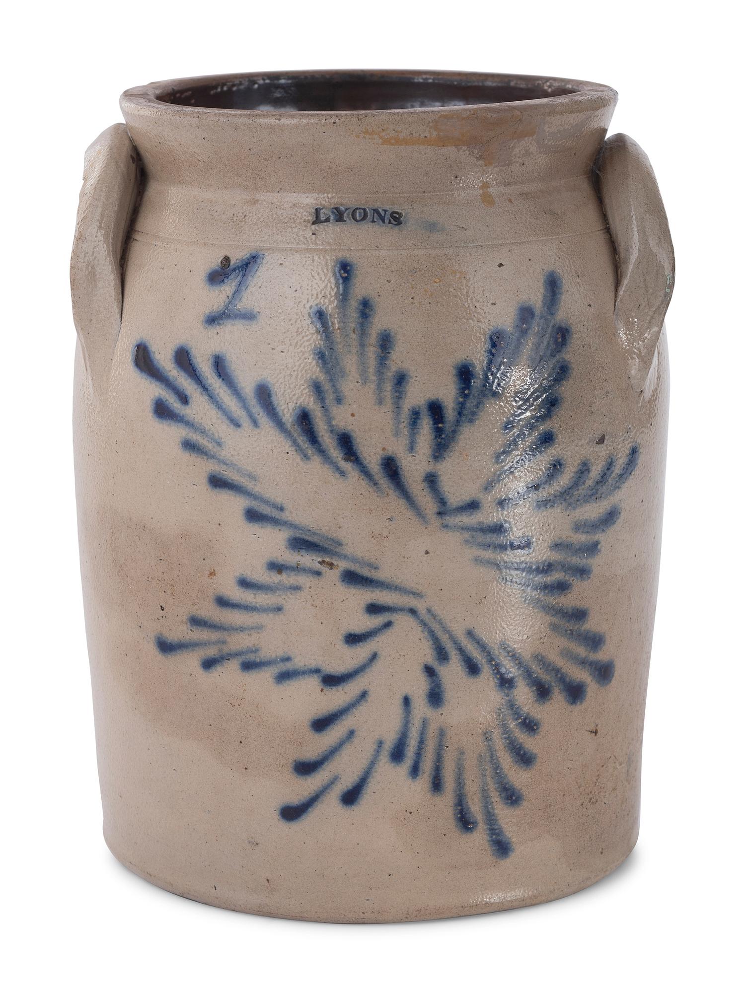 Two Cobalt Decorated Stoneware Crocks