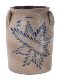Two Cobalt Decorated Stoneware Crocks