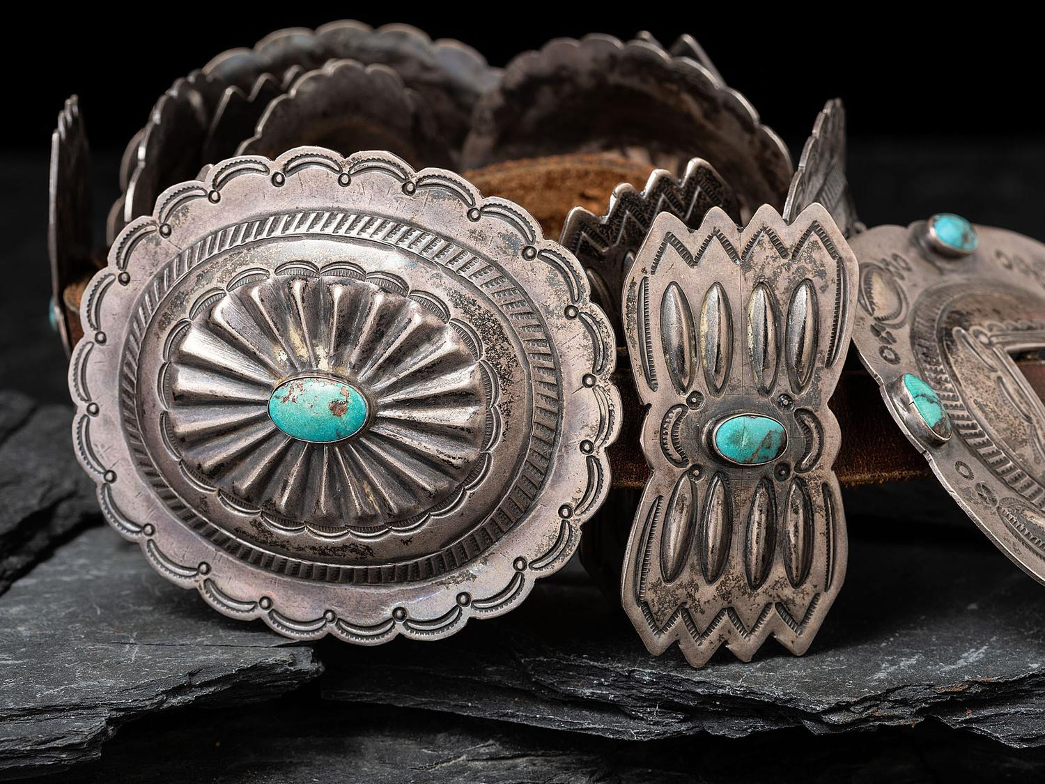 Navajo Silver and Turquoise Concha Belt