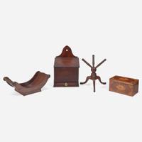 A group of four inlaid mahogany boxes and mahogany table items late 18th / early 19th century