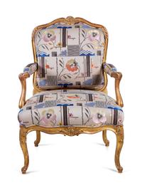 A Louis XV Style Carved Giltwood Fauteuil