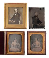 [EARLY PHOTOGRAPHY]. A collection of pairs and trios of cased images featuring the same male and female subjects, including many likely copy images, including: