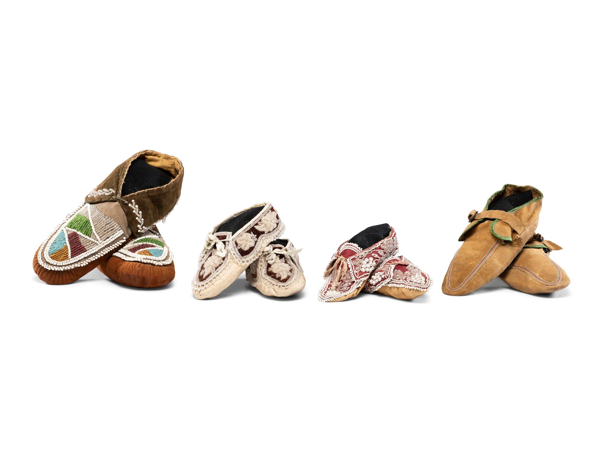 Collection of Great Lakes and Eastern Woodlands Beaded Hide Moccasins