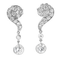 A Pair of Vintage White Gold and Diamond Dangle Earrings, 2.30 dwts.