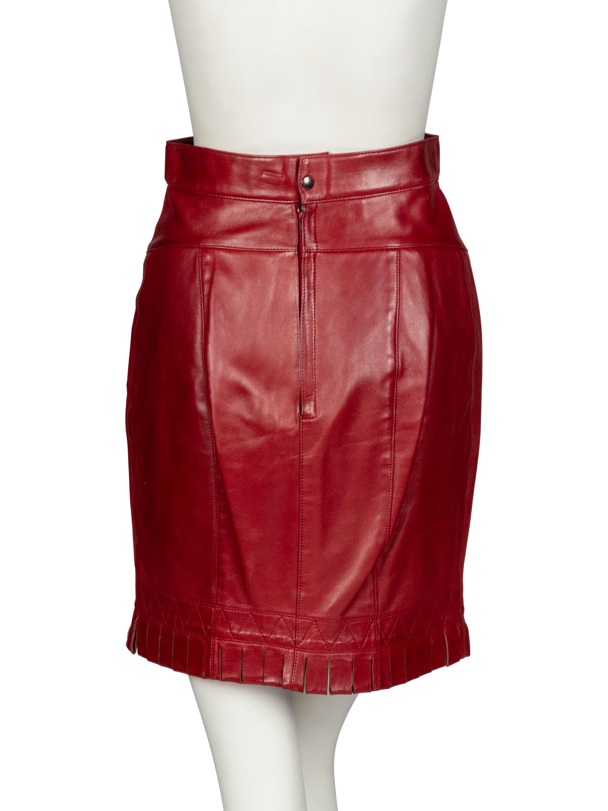 Alaïa, Black Leather Dress & Burgundy Leather Skirt, 1980s