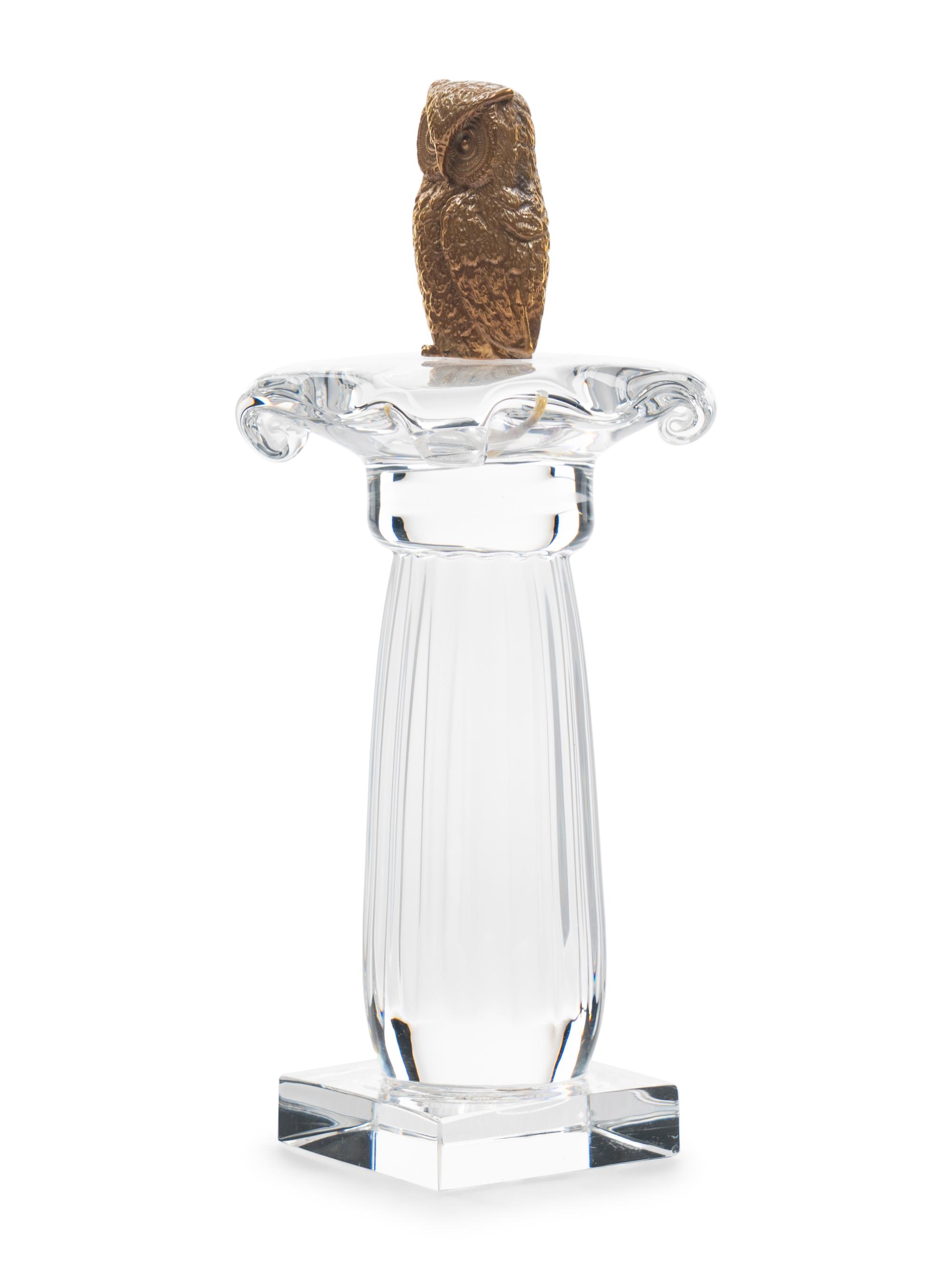 A Steuben Glass and 18 Karat Gold Column of the Owl Sculpture