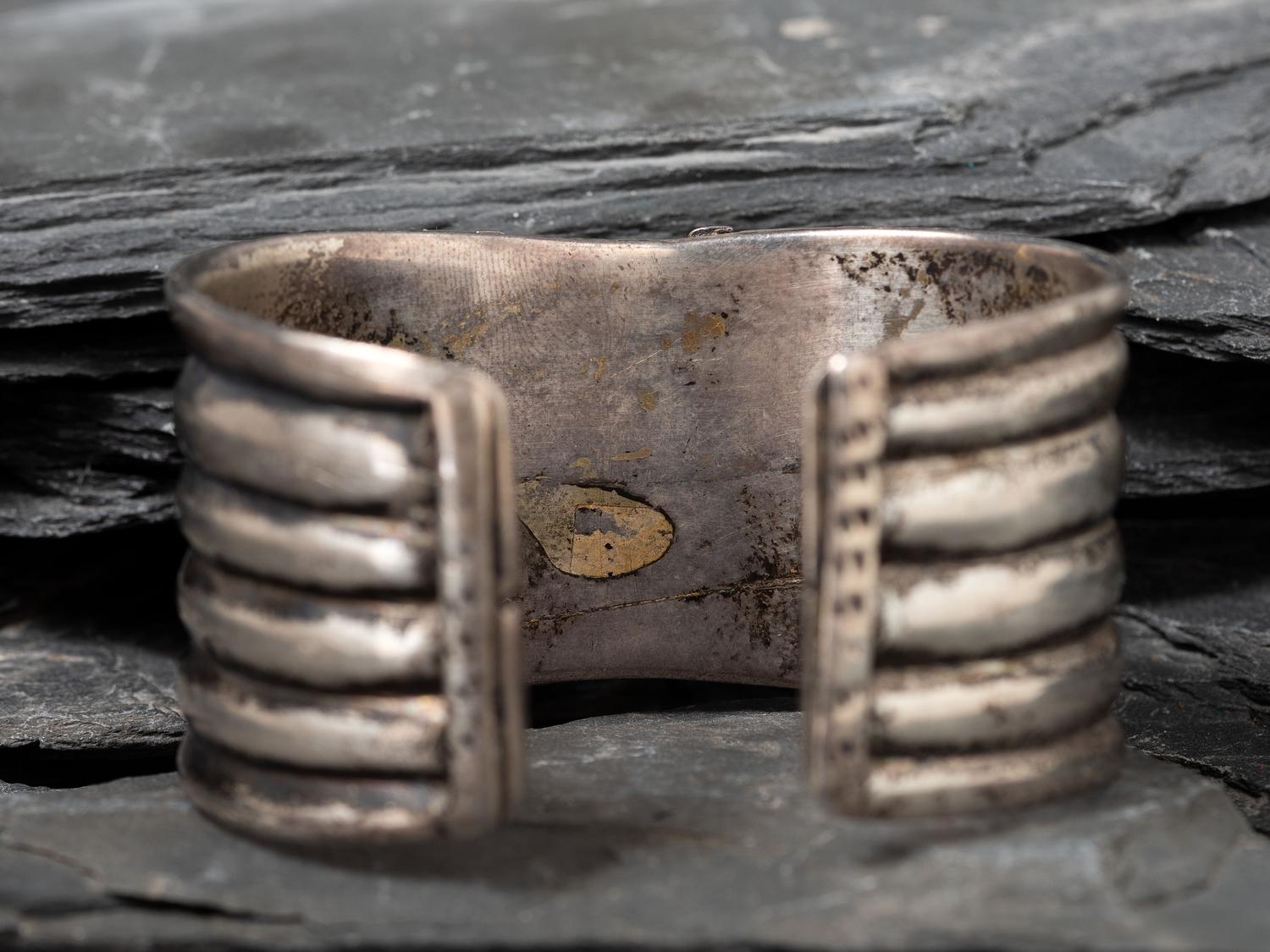 Navajo Ingot Cuff Bracelet, with Drilled Turquoise Stone, Collected by Hoffman Birney (1891-1958)