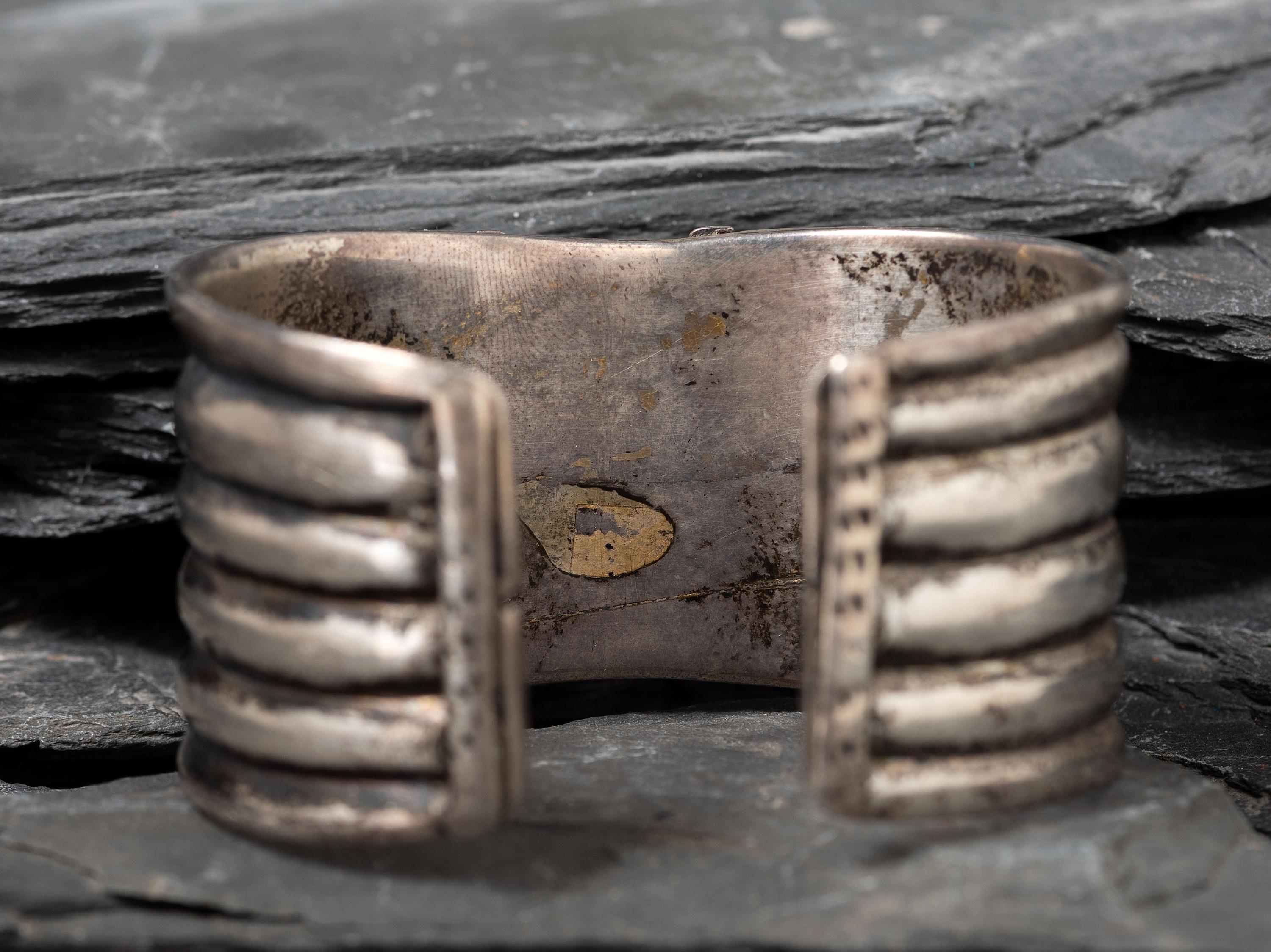 Navajo Ingot Cuff Bracelet, with Drilled Turquoise Stone, Collected by Hoffman Birney (1891-1958)