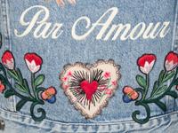 GUCCI, EMBROIDERED SHEARLING-DENIM JACKET