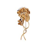 YELLOW GOLD, CULTURED PEARL, LAPIS LAZULI AND DIAMOND FLOWER BROOCH