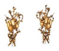 A Pair of Italian Baroque Style Metal Two Light Wall Sconces