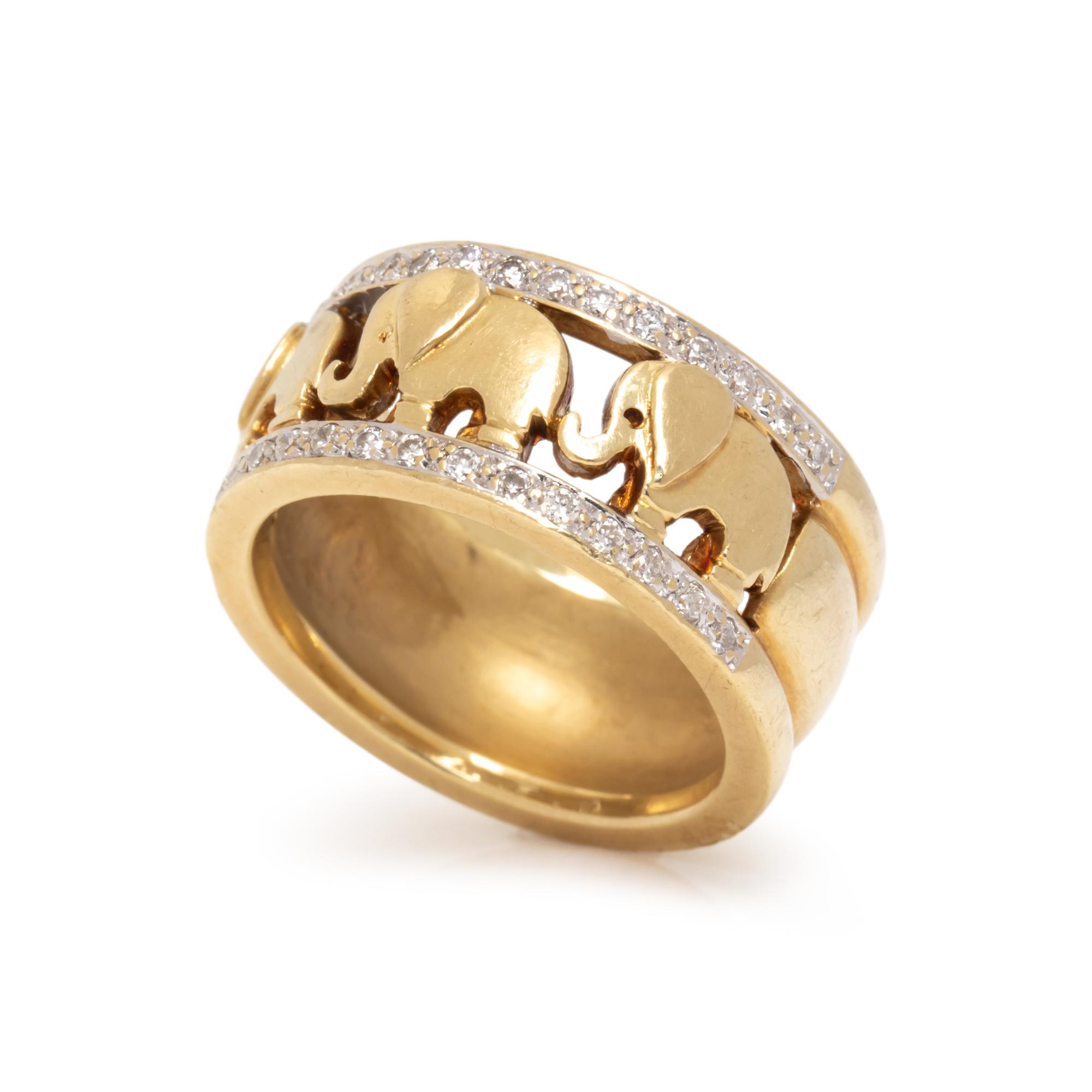 YELLOW GOLD AND DIAMOND ELEPHANT MOTIF RING