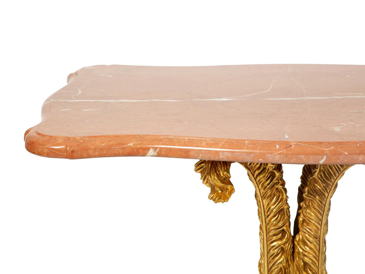 A Louis XV Style Carved Giltwood Rouge Marble Top Table — 20TH CENTURY