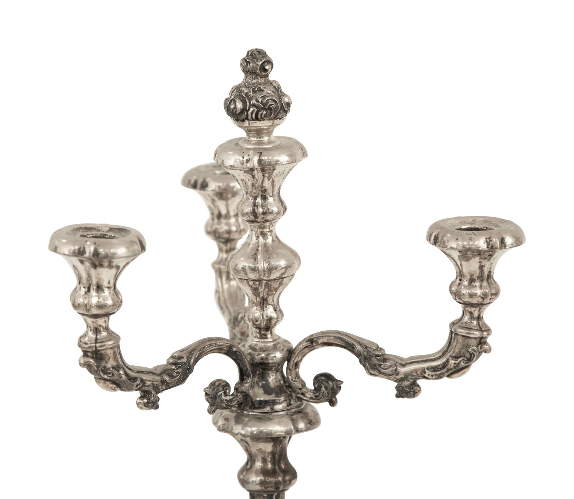 A Pair of Austro-Hungarian Silver Three-Light Candelabra