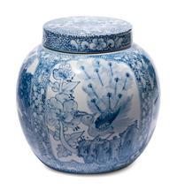 A Pair of Blue and White Porcelain Ginger Jars and a Bulb Dish