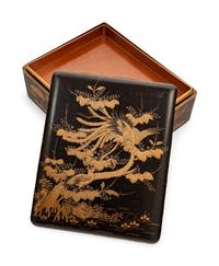 Two Japanese Gilt Decorated Black Lacquer Document Boxes, Ryoshibako